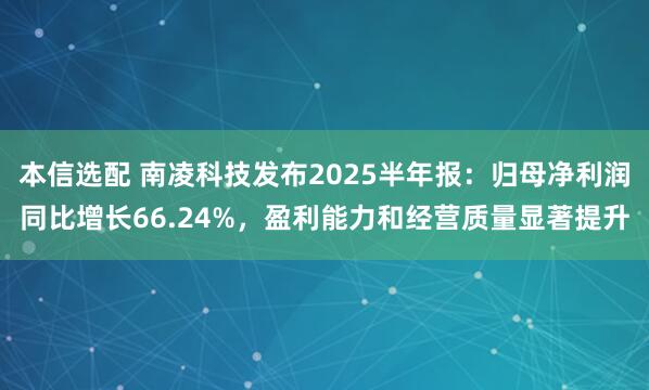 本信选配 南凌科技发布2025半年报：归母净利润同比增长66.24%，盈利能力和经营质量显著提升